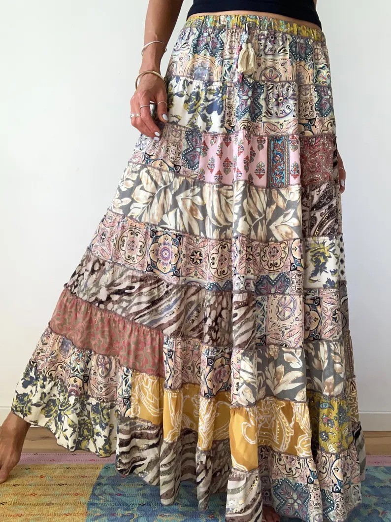 Wholesale Lot Frilled boho skirt for summer festivals tiered hippie maxi skirts