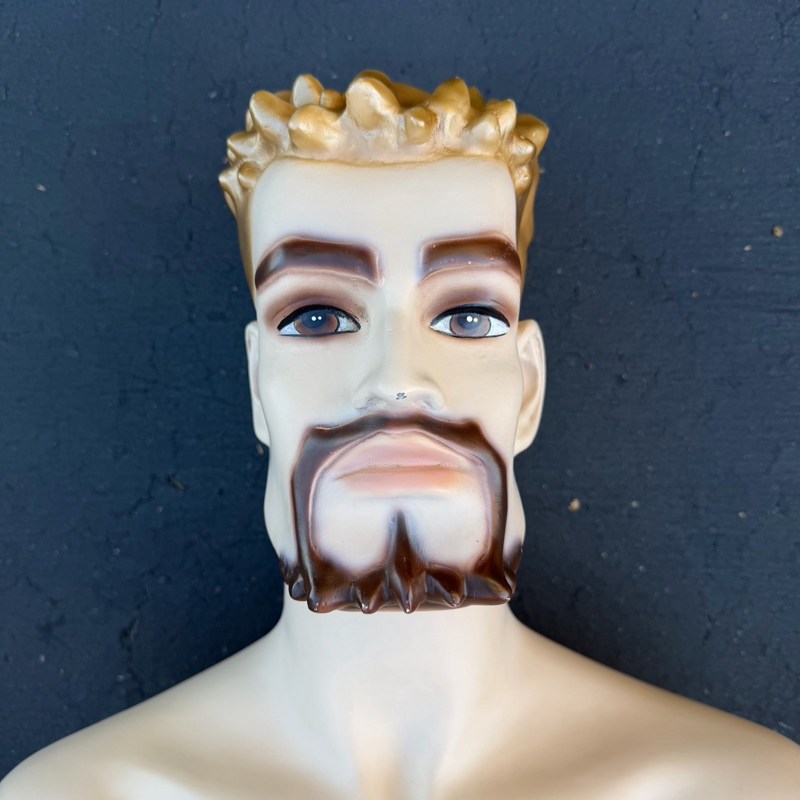 Lady Lulu Vintage Mannequin Torso Head Male Man Muscle Goatee Gold Spike Hair
