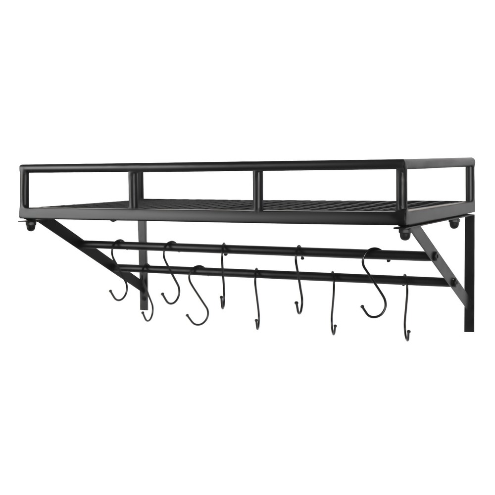 Kitchen Wall Mounted Storage Shelf Cookware Pan Pot Organizer Rack with 10 Hooks