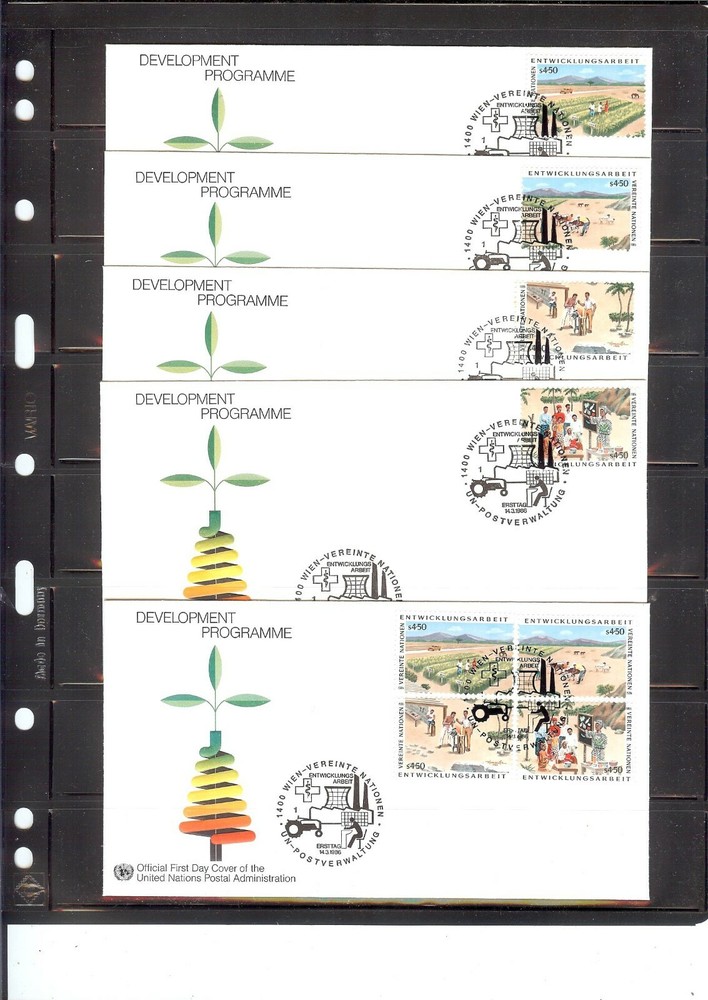 1986 Population & Development FDC's (Singles and block/4)-Vienna Office (124)