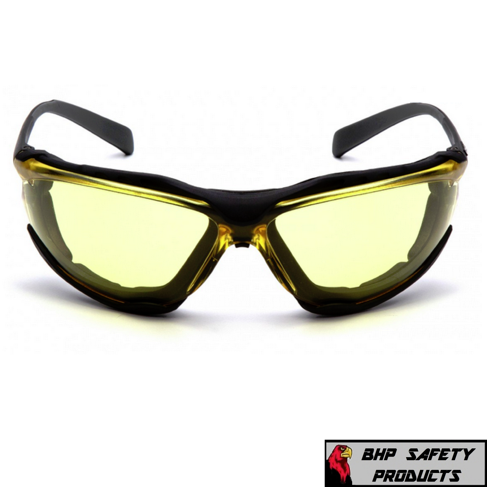 Pyramex Proximity Safety Glasses Foam Padded Black Frame Amber Anti-Fog Lens