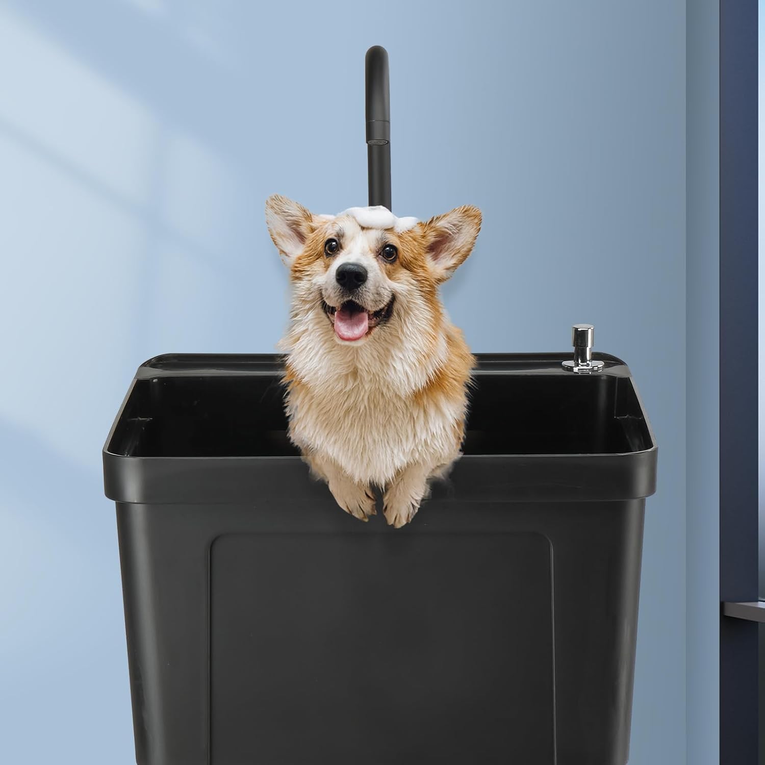 Plastic Utility Sink, Freestanding Sink with Hot&Cold Faucet, Soap Dispenser