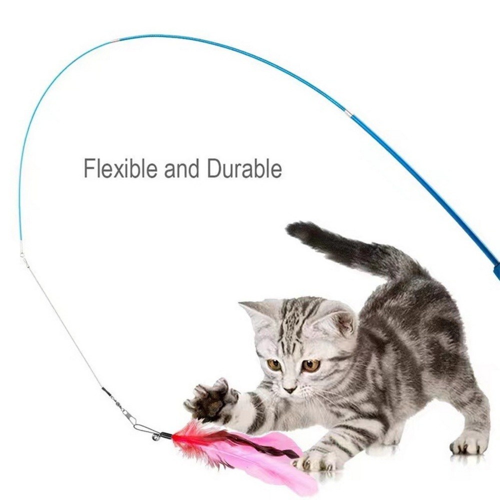 12PCS Kitten Cat Toy Feather Bell 2 Wand 10 Teaser Rod Interactive Play Pet Toys