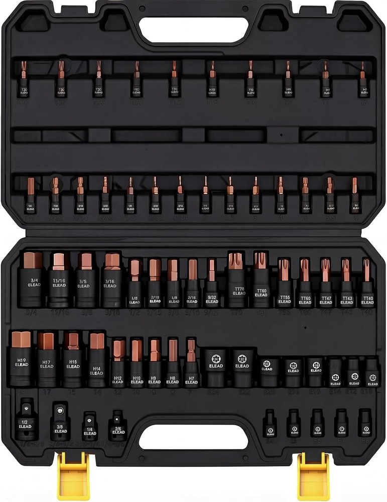 31-Piece Torx Bit Socket Set 14 Star Bits T8-T70 & 13 E-Torx Sockets E4-E24