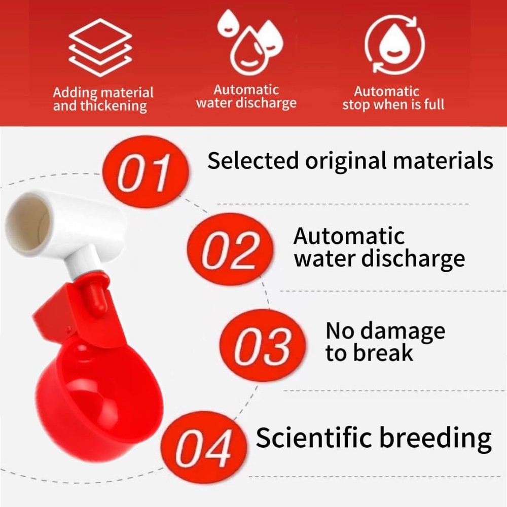 24 Pack Automatic Chicken Waterer Cups Kit, Gravity-Fed Poultry Drinker with PVC