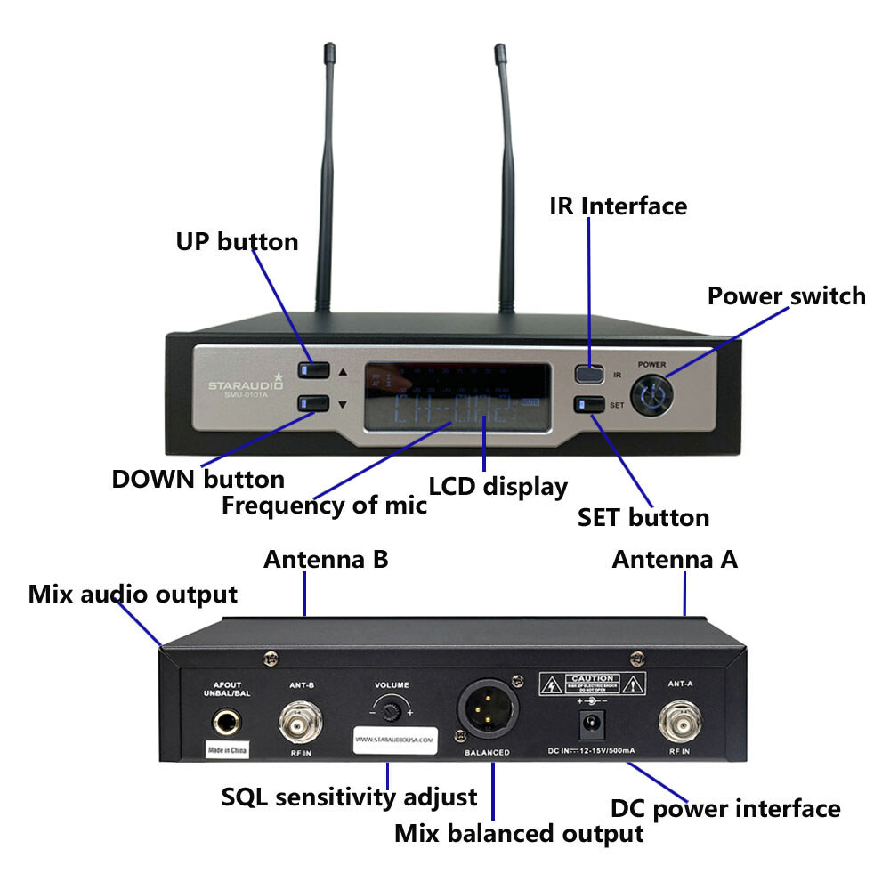 Wireless UHF Microphone System Stage Guitar Straight pug Angled plug Show Mics