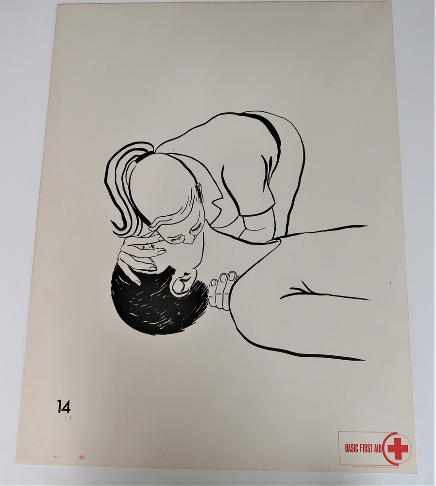 Vtg American National Red Cross Basic First Aid Drawing 2 Side Ephemera 1970 14