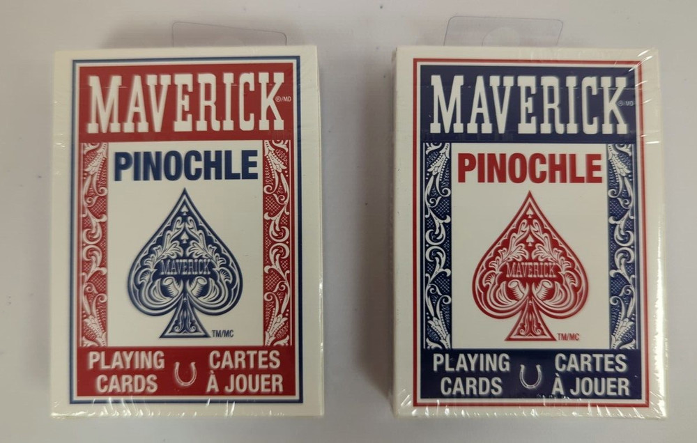 2 Maverick Pinochle Decks (Red & Blue) - Brand New Sealed