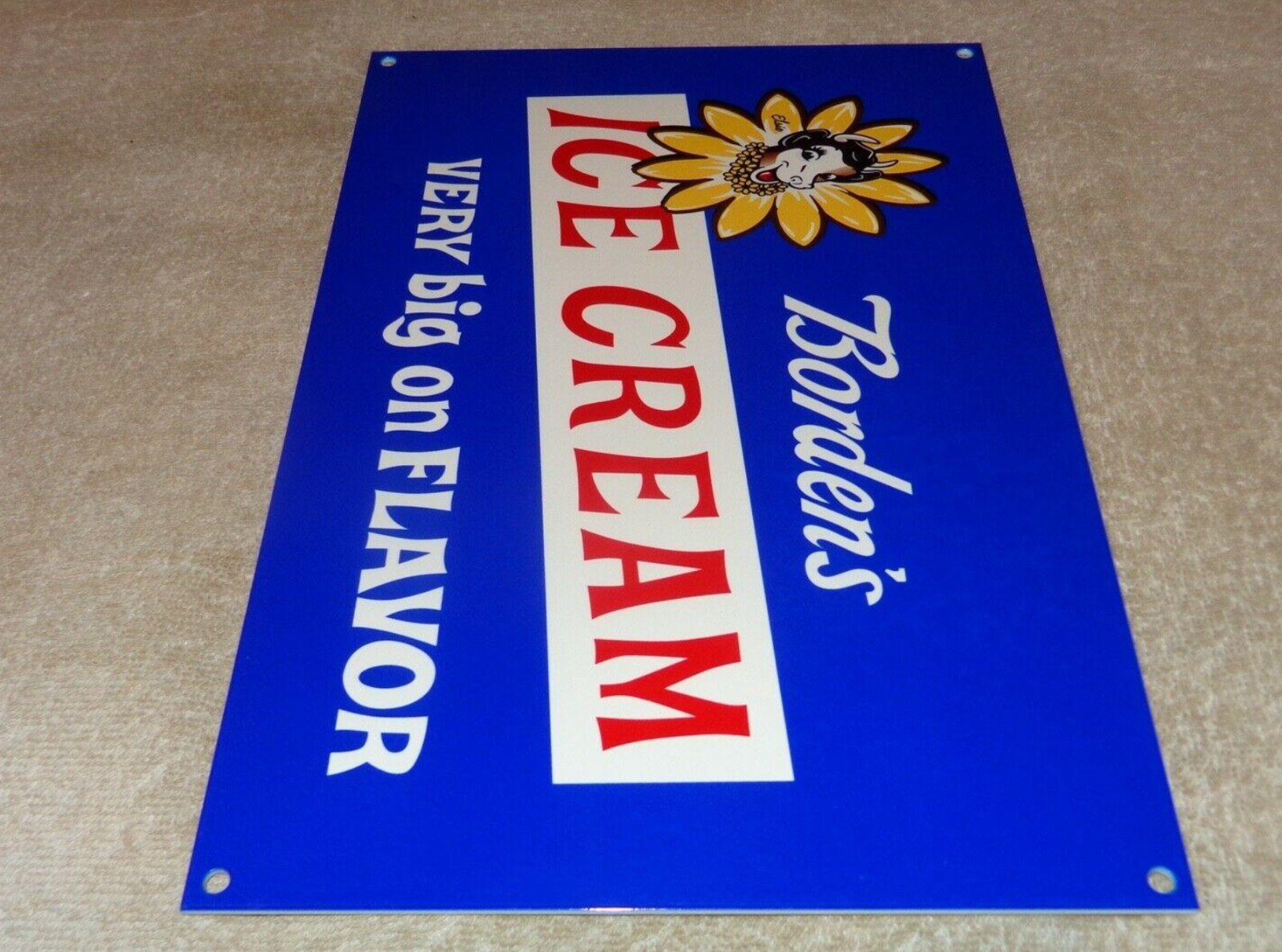 VINTAGE BORDEN'S ICE CREAM ELSIE THE COW 12" METAL BORDENS DAIRY 🥛 GAS OIL SIGN