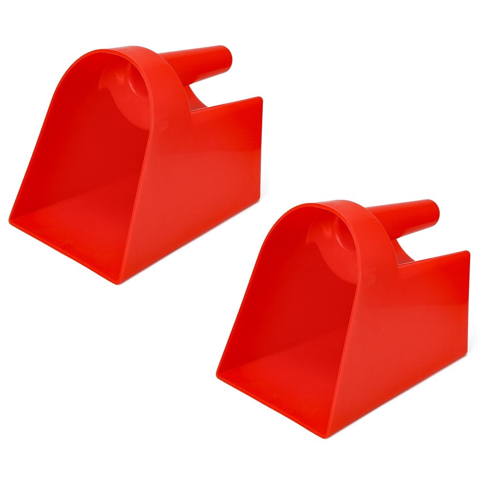3 Quart Enclosed Feed Scoop Livestock – 2 Pack Stackable Pet Food Red Scoops,...