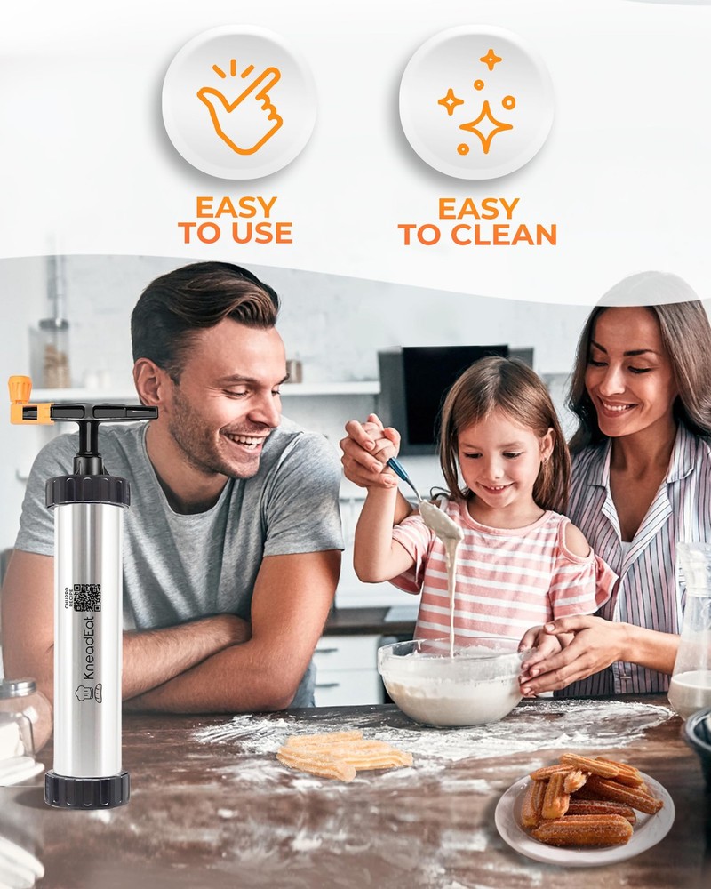 KneadEat Churro Maker Kit with Unique Booster-powered Handle. 24 tips. 304 Stain