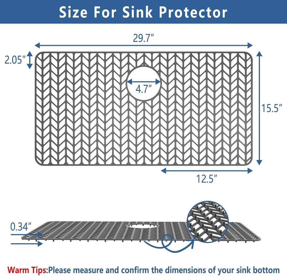 Large Silicone Sink Protector, 30" x 16", Gray