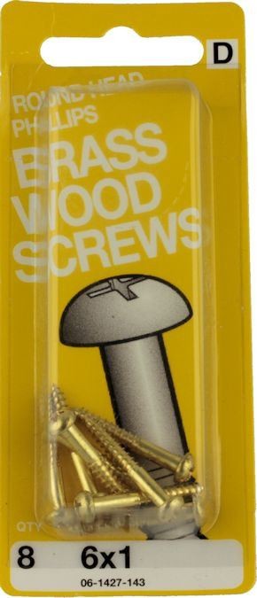 Solid Brass Round Head Phillips Wood Screws 6 x 1" 8 Pack