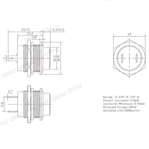 Momentary Push Button Switch Mini No Lock Round Switch AC 250V / 3A AC Red Cap