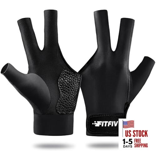 Billiard Pool Glove for Left Hand 3 Finger, Durable Double Medium Black