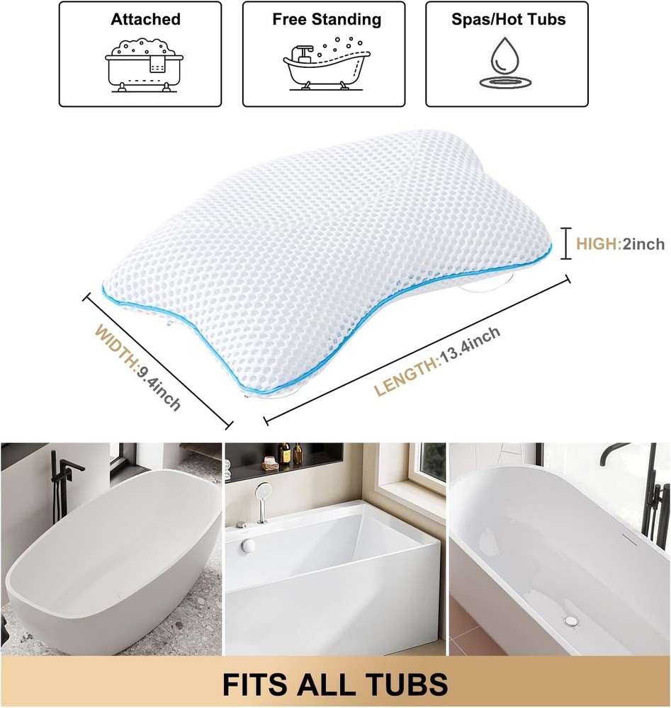 Ergonomically Designed Bath Pillow with 4 Suction Cups - Ultimate Relaxation
