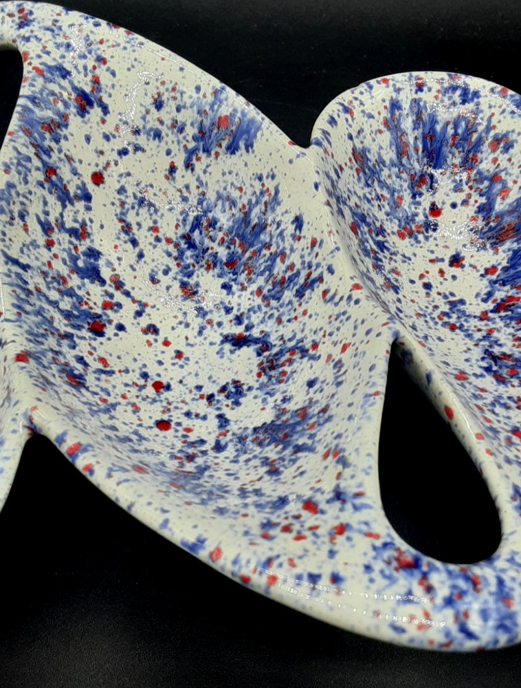 Mid Century Atomic Blue splatter Ceramic Divided Serving Tray Dish MCM modern