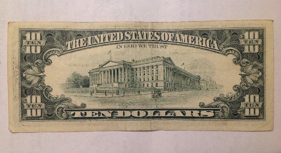 1990 $10 FRN ERROR INK SMEARED