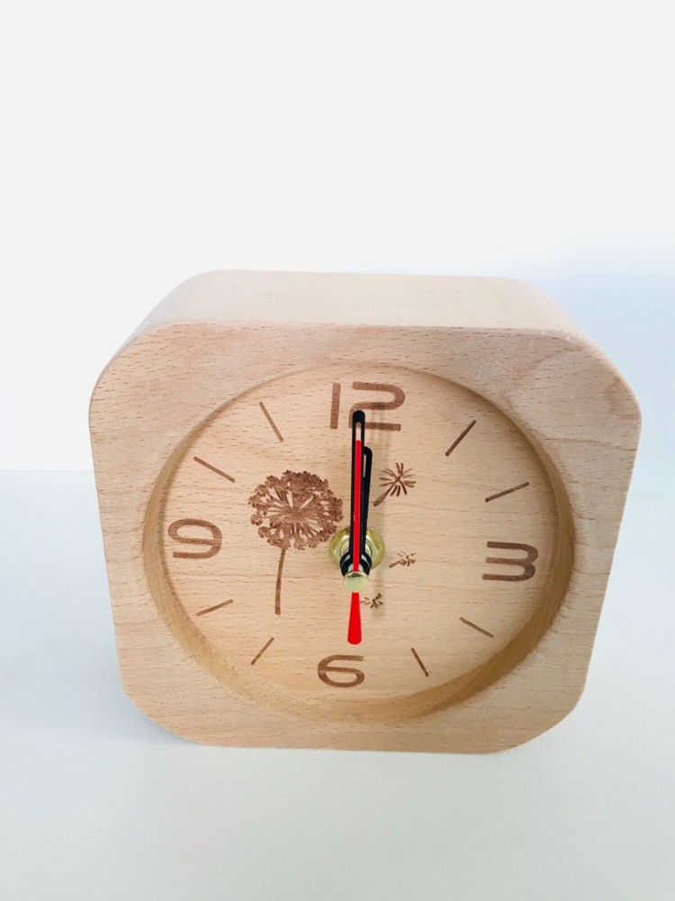 Wooden Desk & Table Analog Clock Pine Looks Square (Battery Operated)