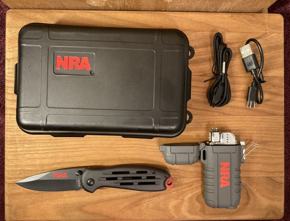 NRA Survival Kit Electric Torch Flashlight Multi Function Plasma Lighter Knife