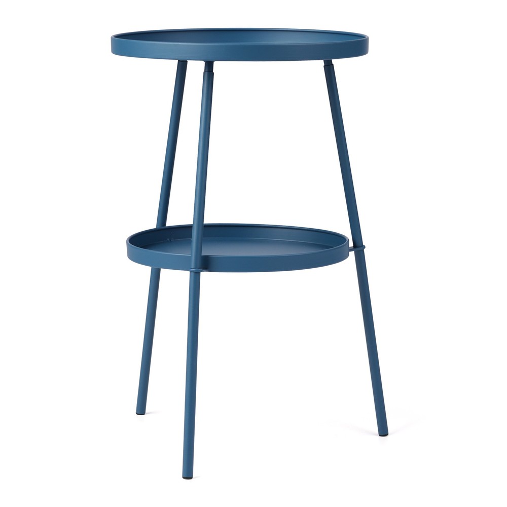 Patio Small Side Table, Round 2 Tier End Table, Metal Round Coffee Table