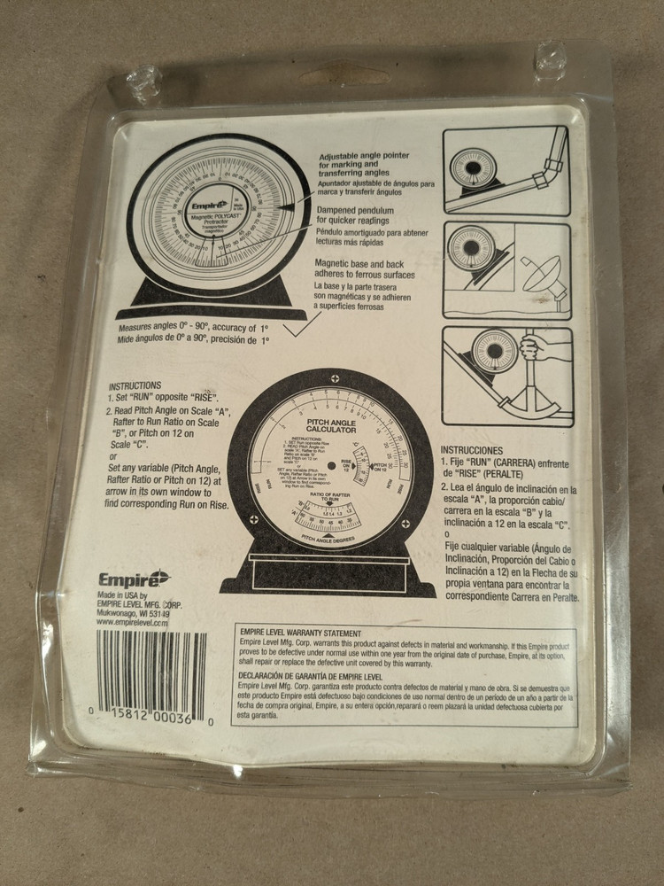 Empire Magnetic Polycast Protractor New 36 Better