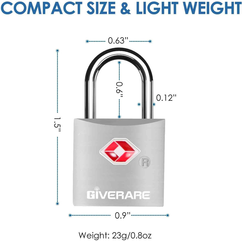 4 Pack TSA Accepted Keyed Luggage Locks, Alloy Padlocks for Suitcase & Backpacks