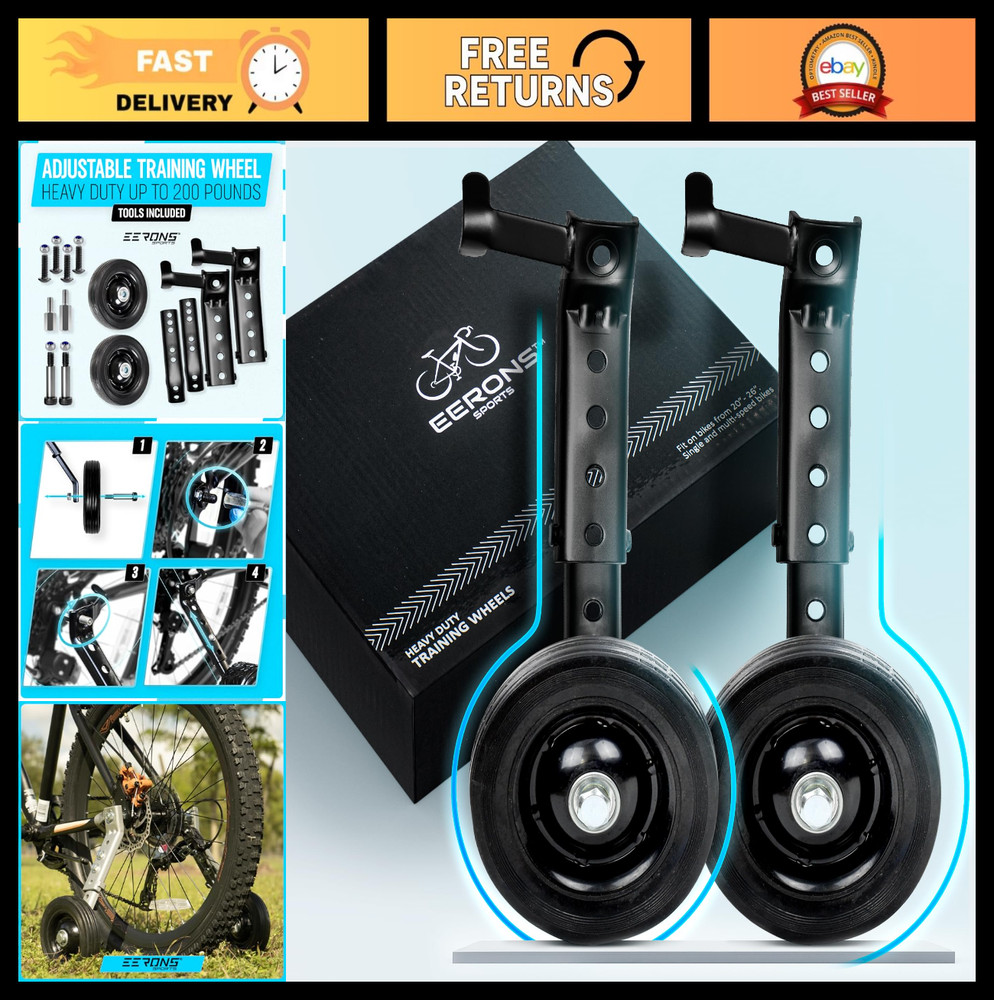 Heavy Duty Adjustable Training Wheels for 24-29" Bicycles, Learning Aid, Support