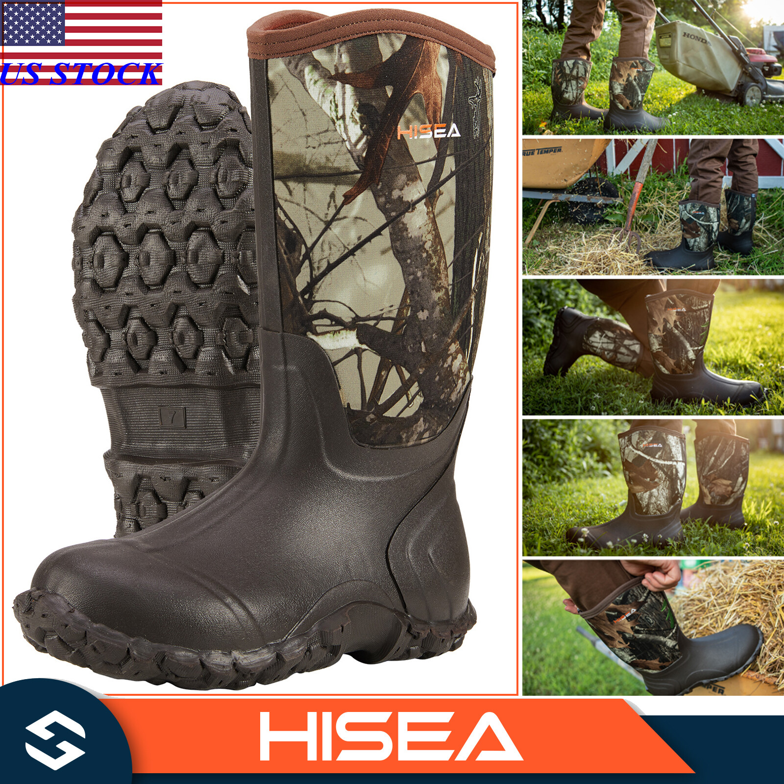 HISEA Men Neoprene Rain Boots Waterproof Insulated Hunting Fishing Mud Work Boot