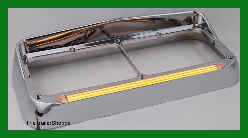 Headlight Bezel With Visor Rectangular Dual Lights 24 Amber Clear Lens "GLO" LED