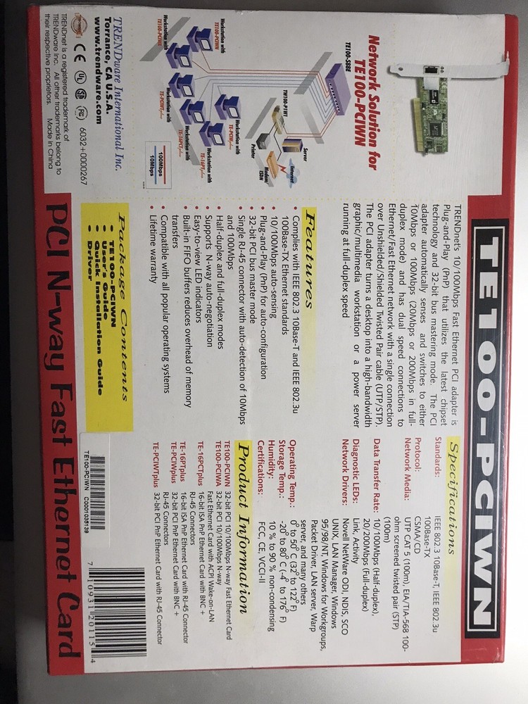TRENDnet TE-100/PCI NETWORK CARD