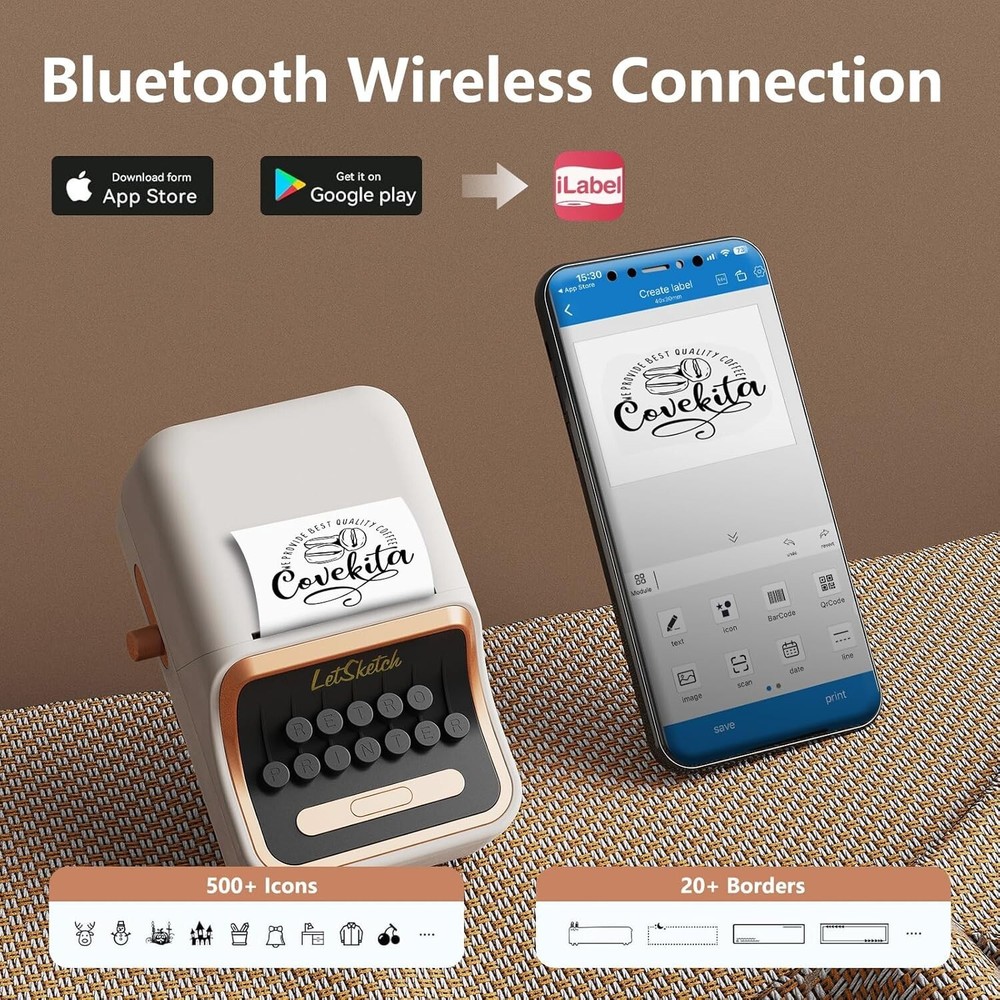 Wireless Mini Retro Label Maker Machine with Tape,Bluetooth Portable Thermal Sti