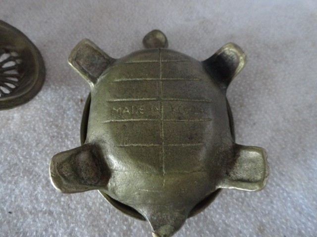 Solid Brass Turtle Incense Burner Trinket Box Etched VTG