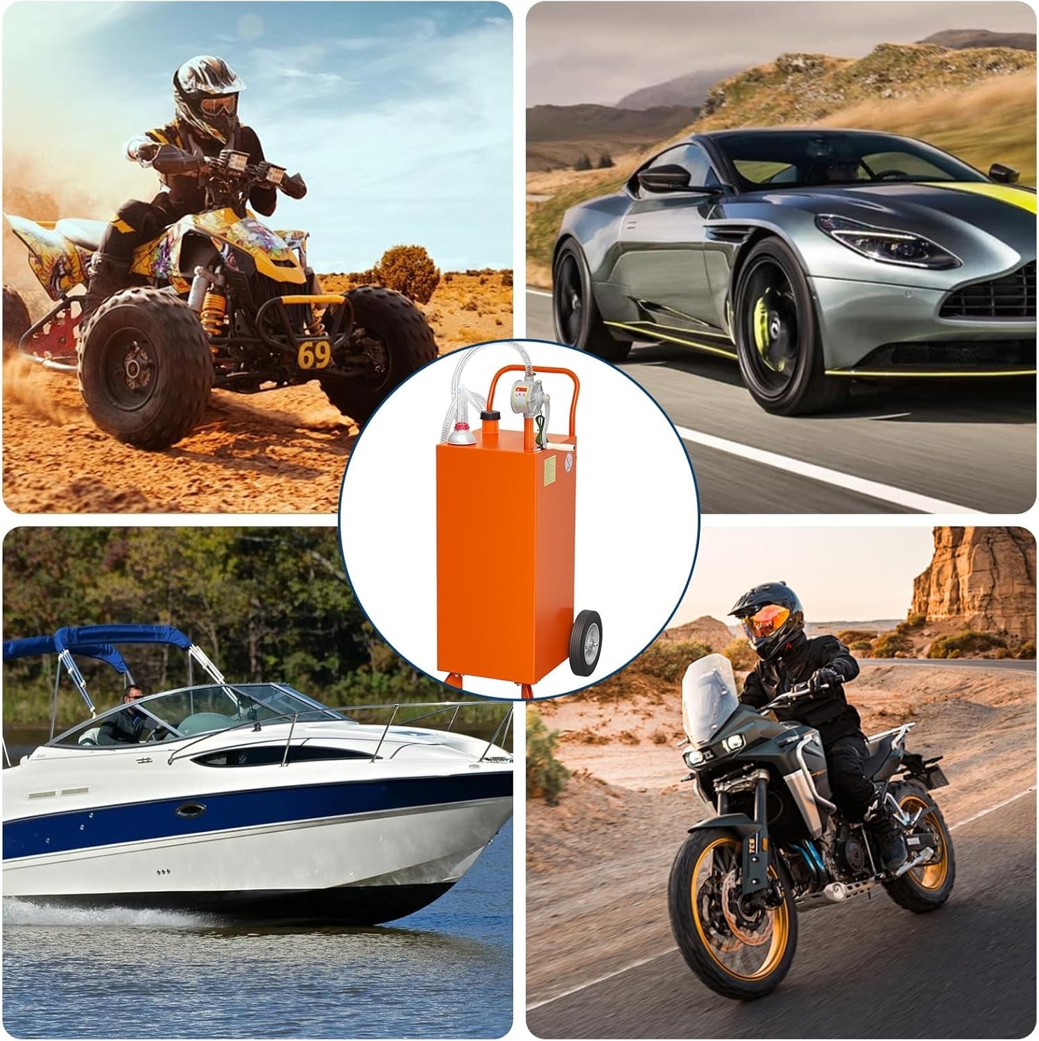 30 Gallon Gas Caddy w/ Pump & Wheels Fuel Gasoline Diesel Transfer Tank ORANGE