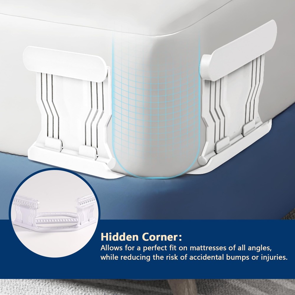 4 Pack Bed Holders for Corners, Upgraded Non-Slip Bed Clips, -Step Installati...