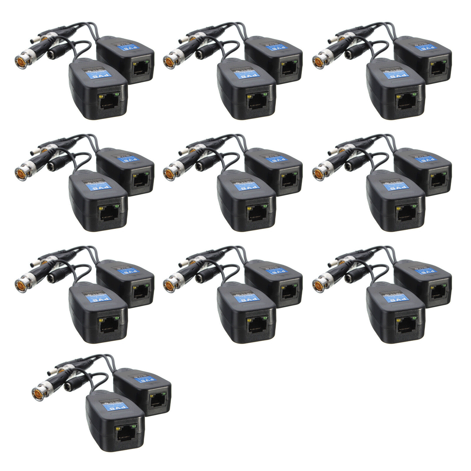 10PC CCTV Coax BNC Video & Power Balun Transceiver to CAT5e 6 RJ45 Connector9VKs