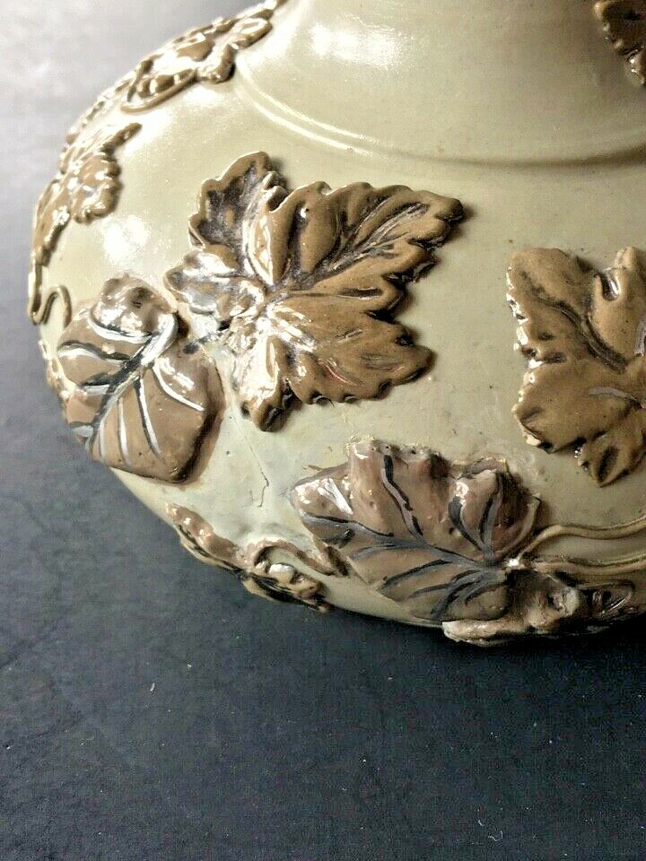 ANTIQUE LUSTERWARE APPLIED GRAPES VINES PORCELAIN VASE