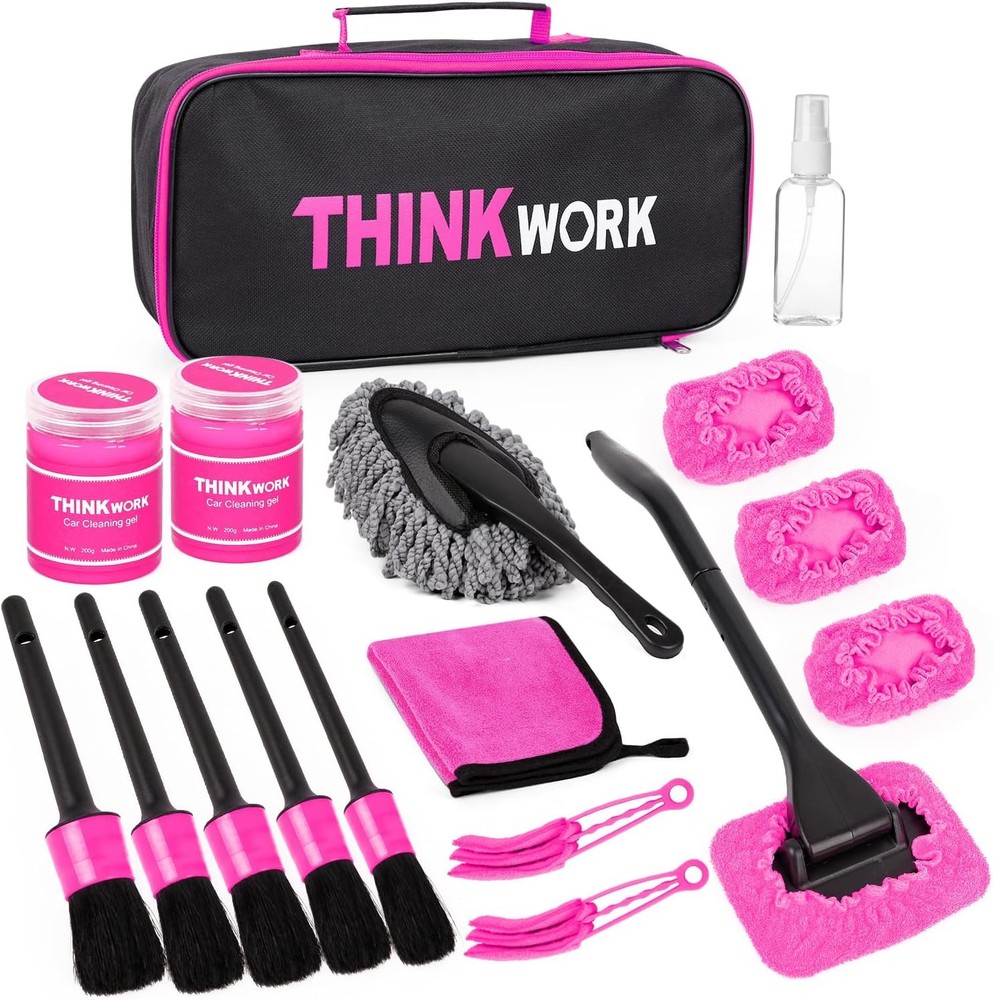 Pink Car Duster Interior Kit,  Car Detailing Brush Kit