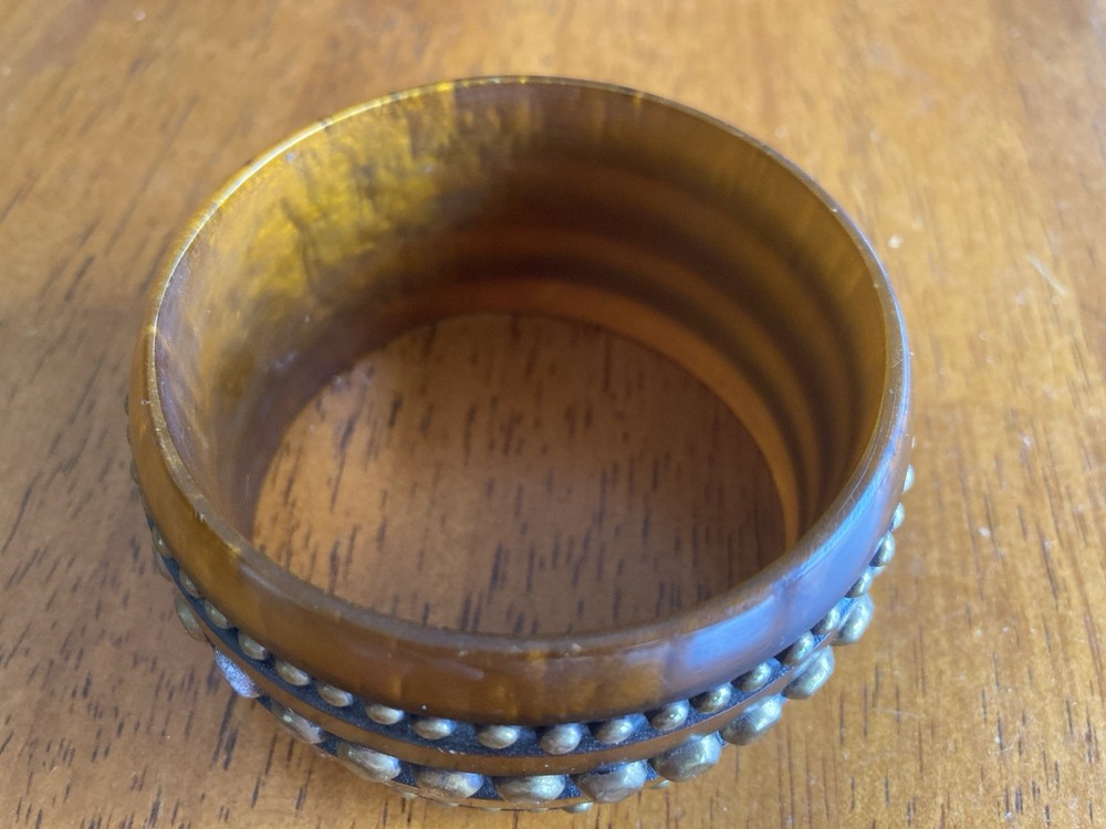 Vintage Brass Studded Rootbeer Bakelite Chunky Bangle Not Tested