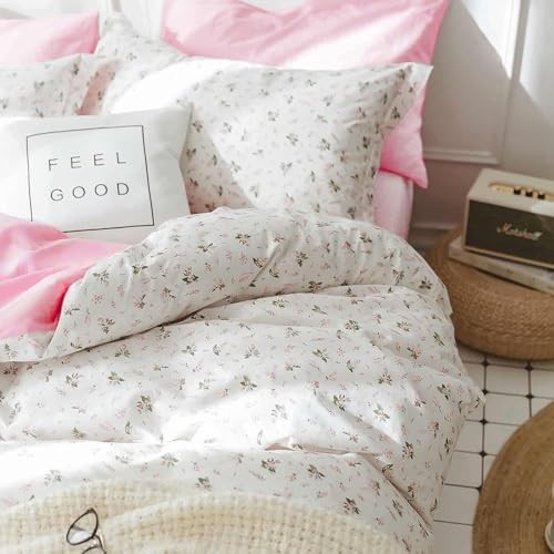7 Pcs Size Comforter Set with Sheets, Queen Pink White Floral Comforter Set