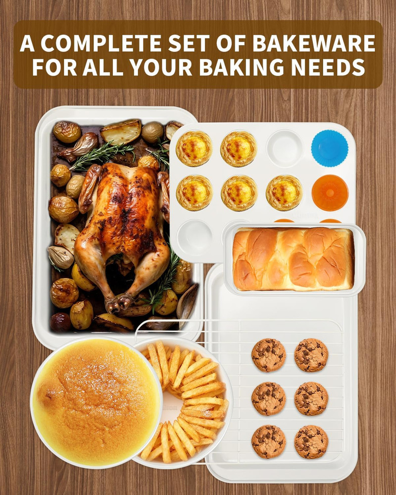 Nonstick Baking Pans Set, 19 PCS Stackable Bakeware Sets, Oven Pan Set Includes