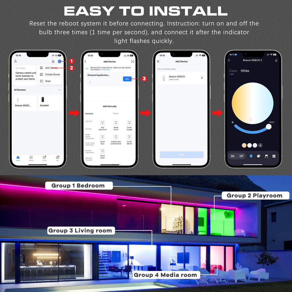 1-4PCS RGB Colour Changing Ceiling Light APP Control 4in Smart LED Ceiling Light