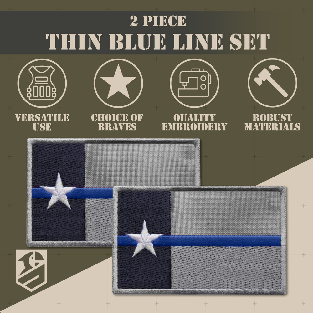 2Pcs Blue Line Flag Patch, Embroidered Texas Flag Patch with Thin Blue Line