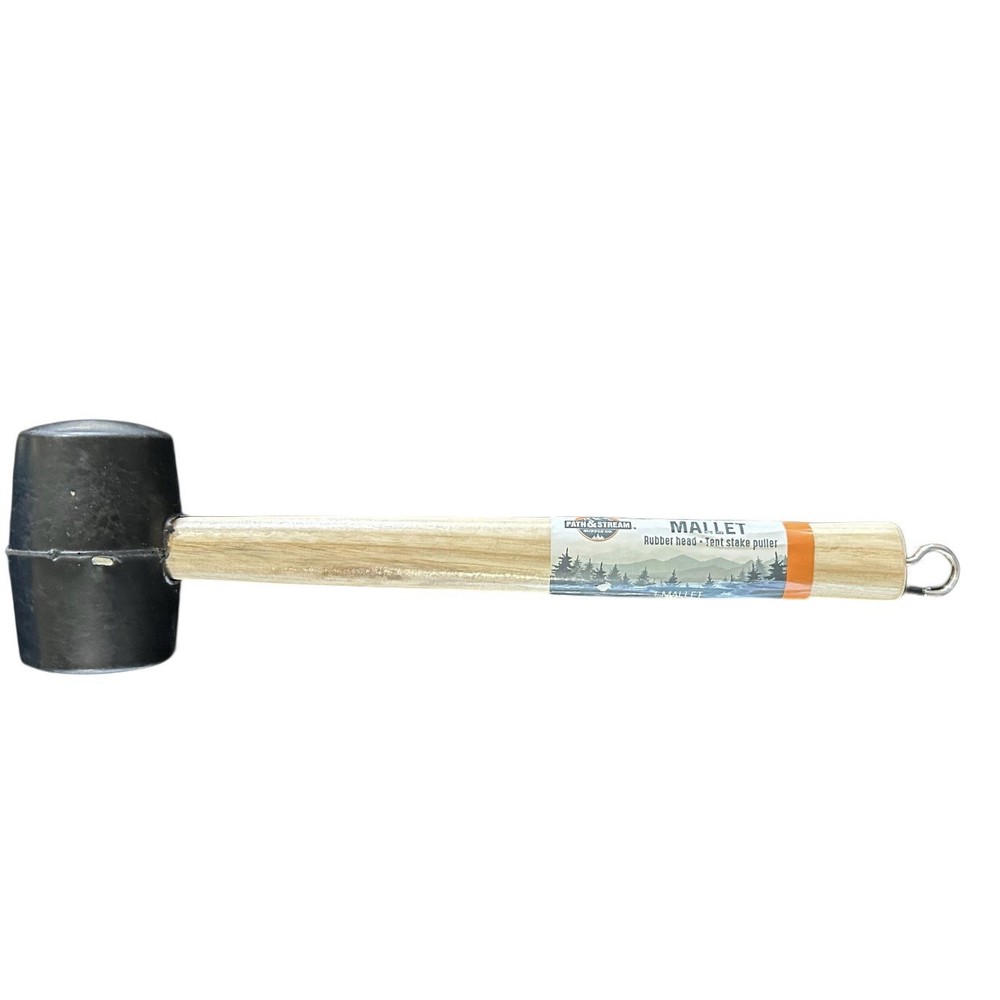 Tent Stake Mallet & Puller Rubber Head Wood Handle Path & Stream New 12”