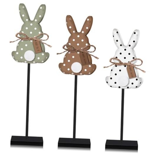 3 Pcs Easter Bunny Table Decorations Wooden Bunny Tabletop Decor Rustic Dot