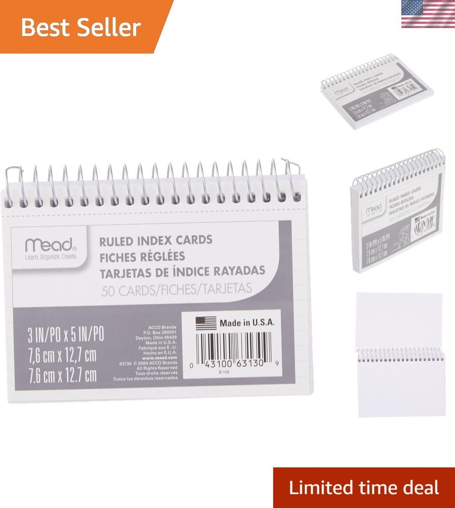 Efficient 3" x 5" Perforated Index Cards - 50 Pack, Perfect for School & Work