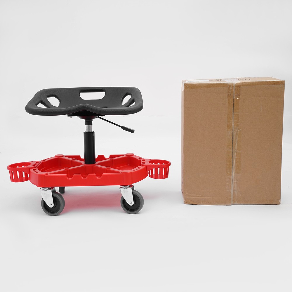 Adjustable Rolling Garage Stool with Tool Storage & Comfortable Seat