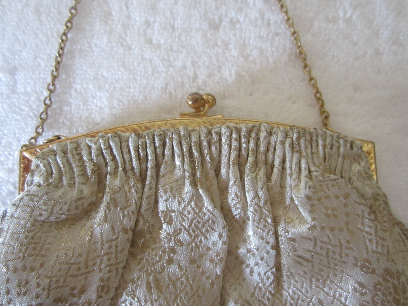ALBRO of France Small Cream Gold Evening Bag Vintage 50s Brocade w/Kiss Lock