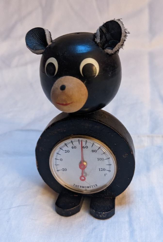 Vintage Small Black Bear Thermometer
