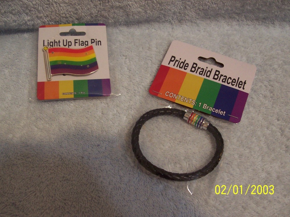 PRIDE Braid Bracelet & Light Up Flag Pin / Brooch New In Package